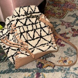 Universal thread // multicolor rad side saddle bag with black and white print